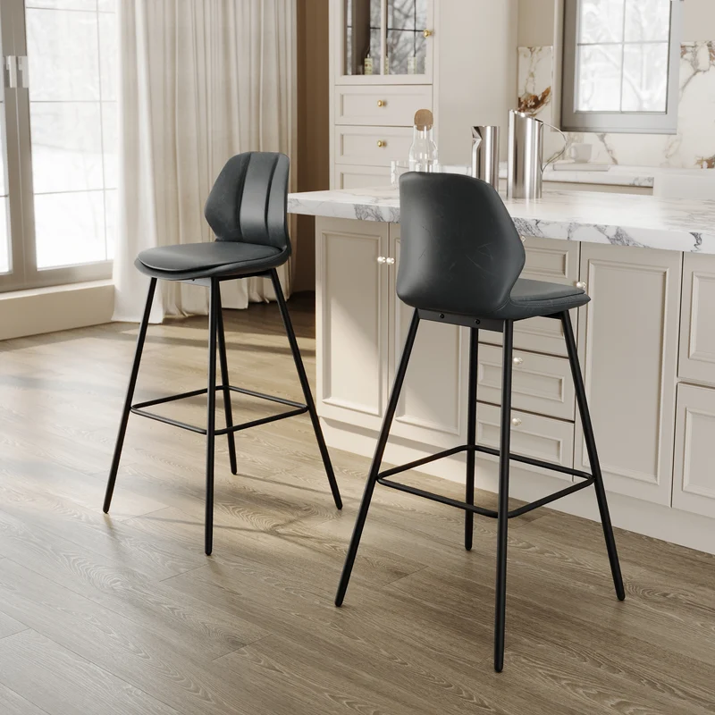 SIRHONA Lot de 2 Tabourets de Bar Chaise avec Dossier et Repose-pieds Style modern Gris siège Noire base