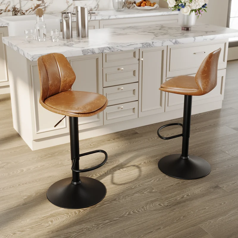 SIRHONA Lot de 2 Tabourets de Bar Chaise avec Dossier et Repose pieds Style modern Marron siège Noire base
