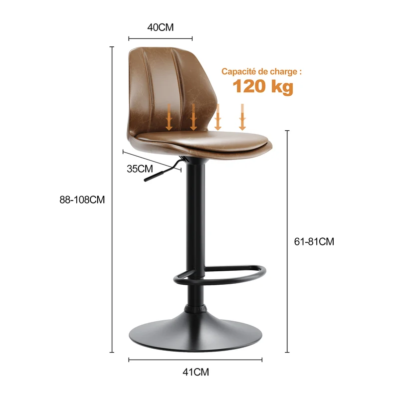 SIRHONA Lot de 2 Tabourets de Bar Chaise avec Dossier et Repose pieds Style modern Marron siège Noire base