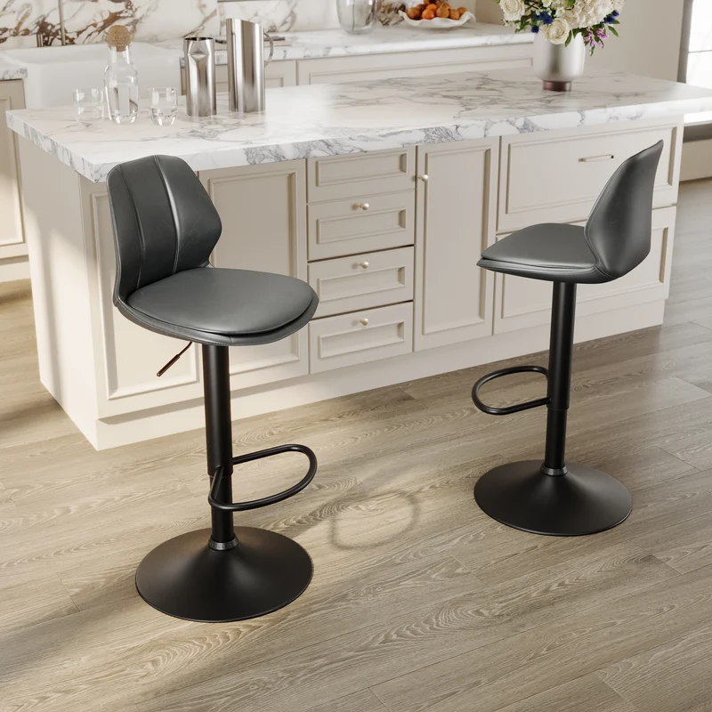 SIRHONA Lot de 2 Tabourets de Bar Chaise avec Dossier et Repose pieds Style modern Gris siège Noire base
