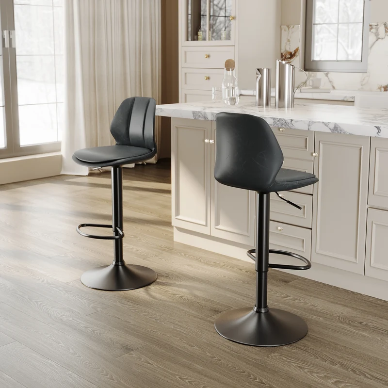 SIRHONA Lot de 2 Tabourets de Bar Chaise avec Dossier et Repose pieds Style modern Gris siège Noire base
