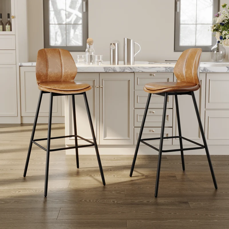 SIRHONA Lot de 2 Tabourets de Bar Chaise avec Dossier et Repose-pieds Style modern Marron siège Noire base