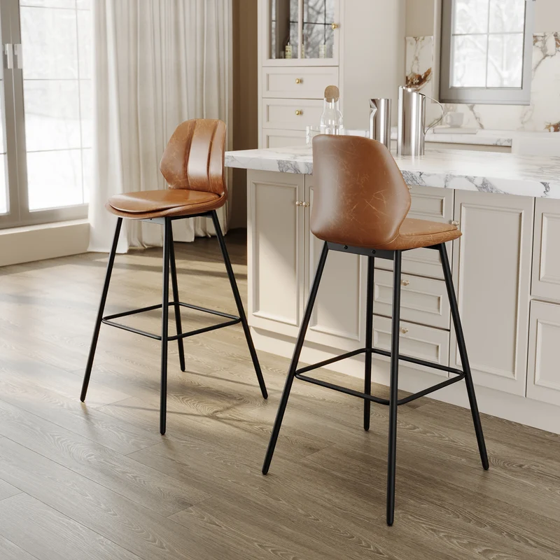 SIRHONA Lot de 2 Tabourets de Bar Chaise avec Dossier et Repose-pieds Style modern Marron siège Noire base