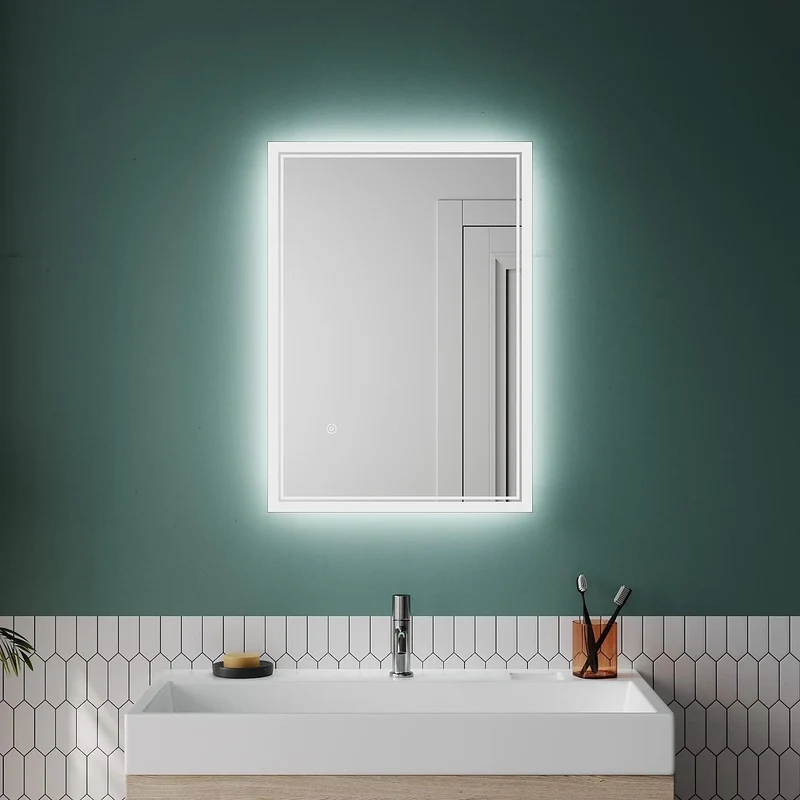 SIRHONA miroir de salle de bain 70x50cm avec éclairage antibuée miroir de salle de bain LED avec interrupteur mural