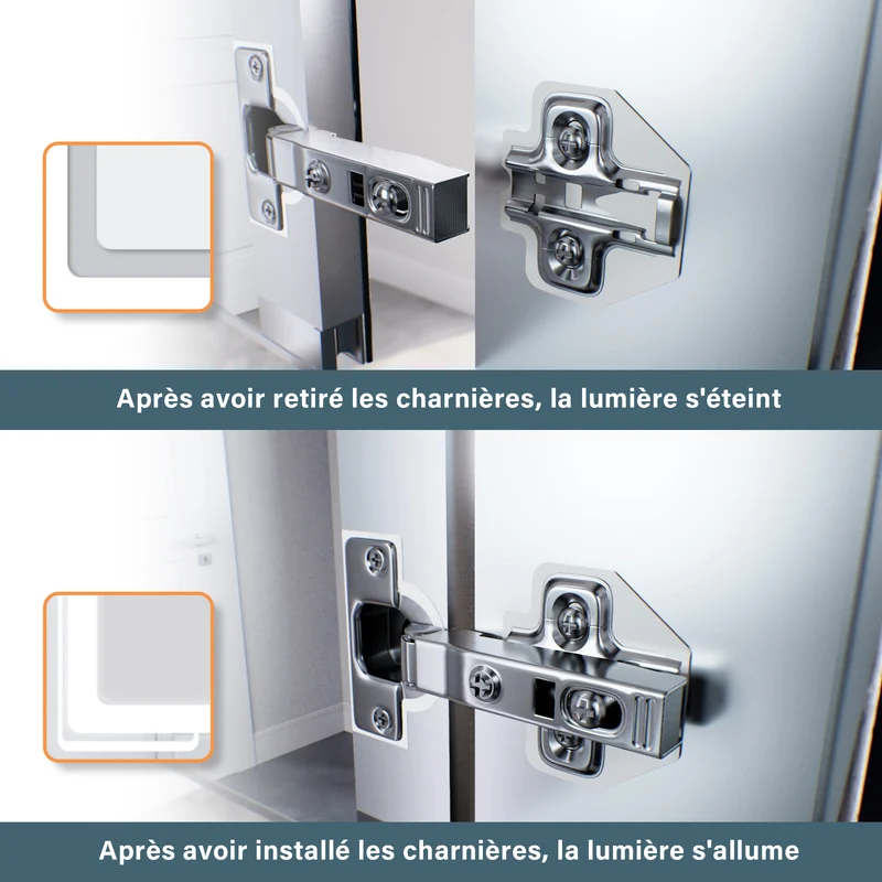 SIRHONA armoire de toilette aluminium LED avec éclairage avec prise tactile anti-buée armoire de toilette miroir de salle de bain 65x65x13.3cm