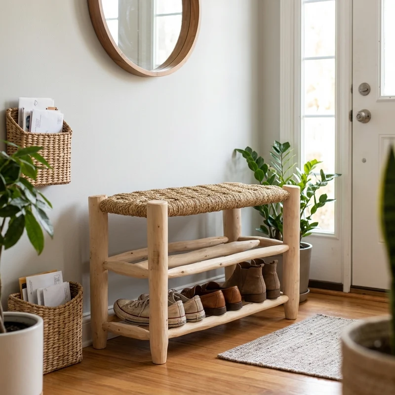 Banc en bois avec double rangement 60cm