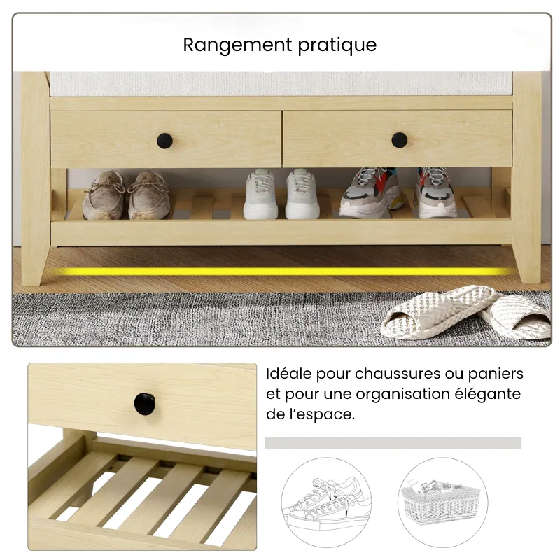 Banc à Chaussures Design Nordique | Assise Confort et Rangement Caché