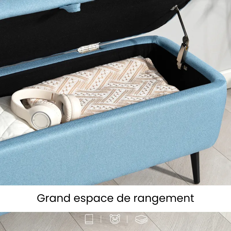 Banc de Rangement Scandinave Bleu avec Coffre | Design Minimaliste