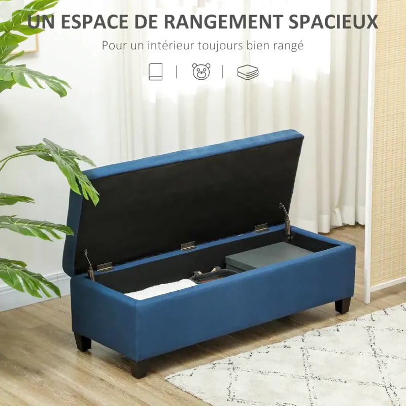 Banc Bout de Lit au Design Nordique | Tissu Effet Lin et Finition Bois Naturel