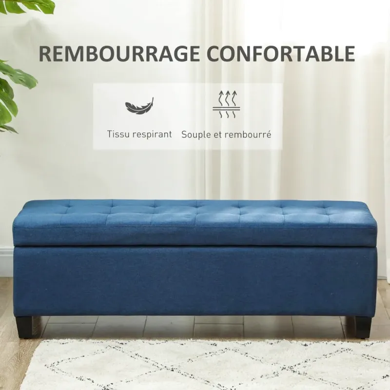 Banc Bout de Lit au Design Nordique | Tissu Effet Lin et Finition Bois Naturel