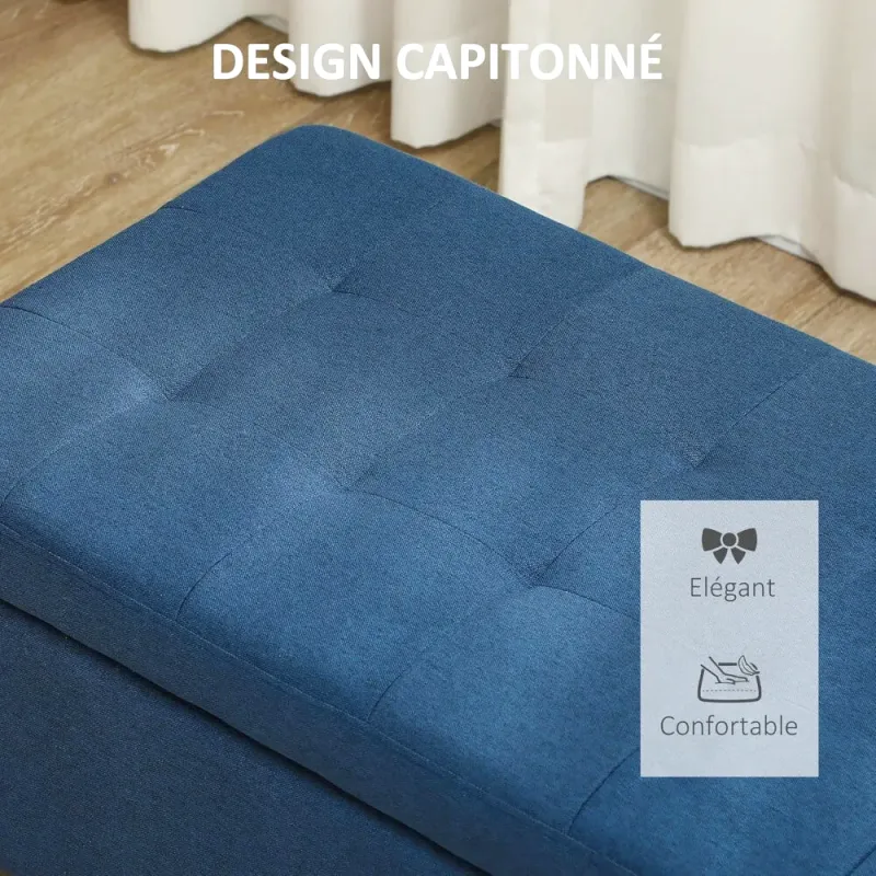 Banc Bout de Lit au Design Nordique | Tissu Effet Lin et Finition Bois Naturel