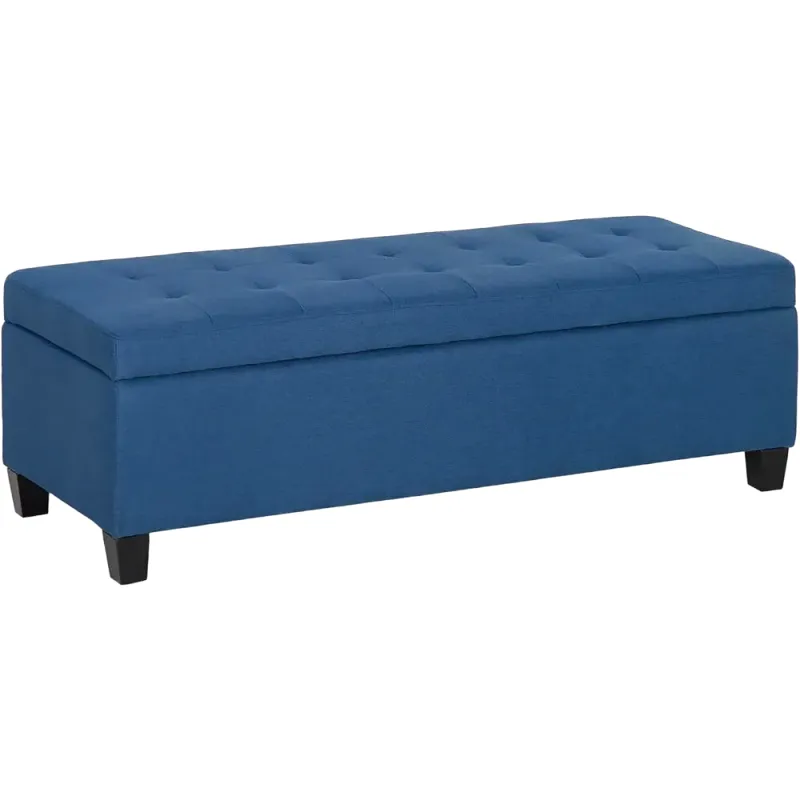 Banc Bout de Lit au Design Nordique | Tissu Effet Lin et Finition Bois Naturel