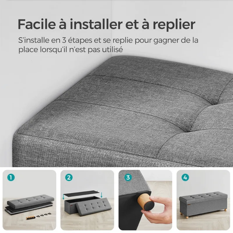Banc de Rangement Pliant Gris | Design Moderne Décoratif