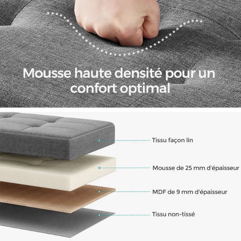 Banc de Rangement Pliant Gris | Design Moderne Décoratif