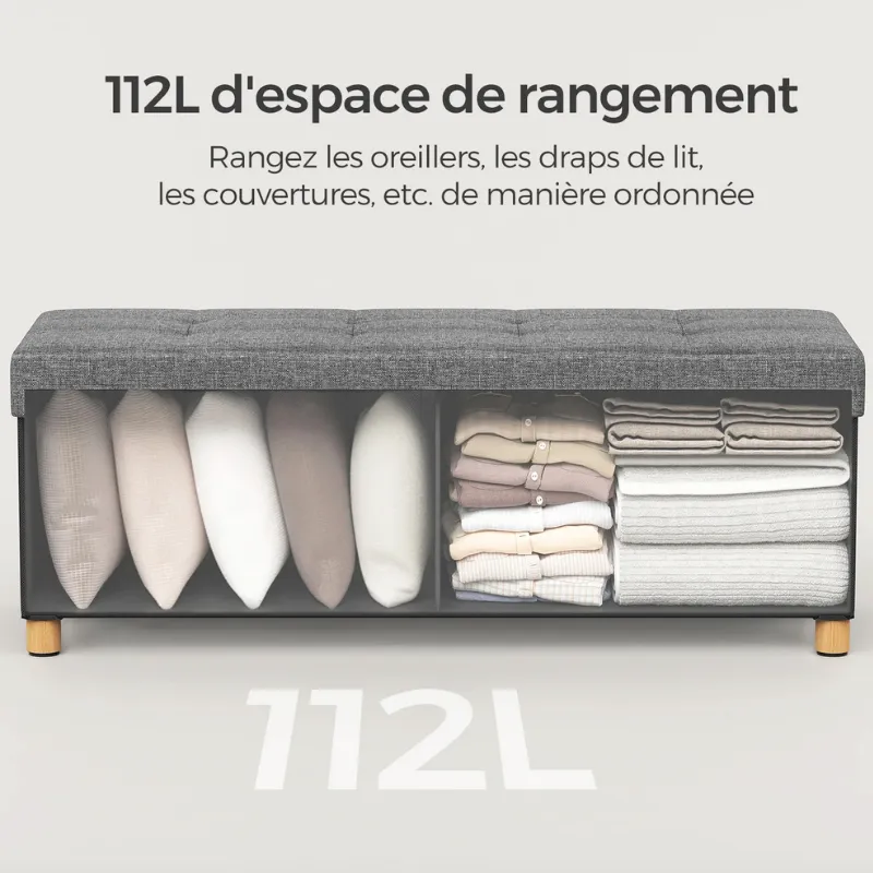 Banc de Rangement Pliant Gris | Design Moderne Décoratif