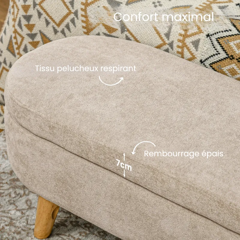 Banc Coffre de Rangement Ovale en Velours Beige | Design Scandinave Élégant