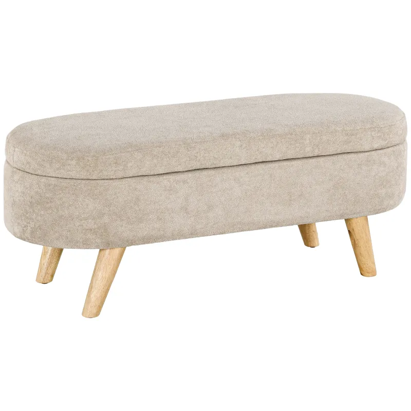Banc Coffre de Rangement Ovale en Velours Beige | Design Scandinave Élégant