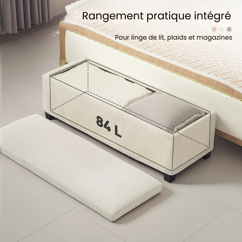 Banc de Rangement avec Coffre en Velours Côtelé | Design Moderne