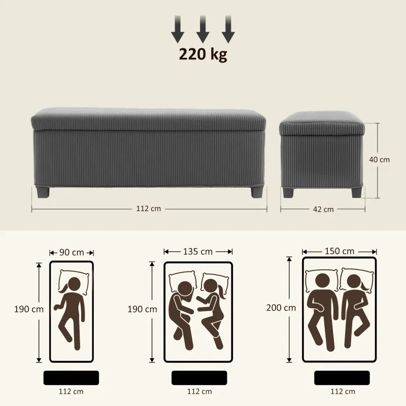 Banc de Rangement avec Coffre en Velours Côtelé | Design Moderne