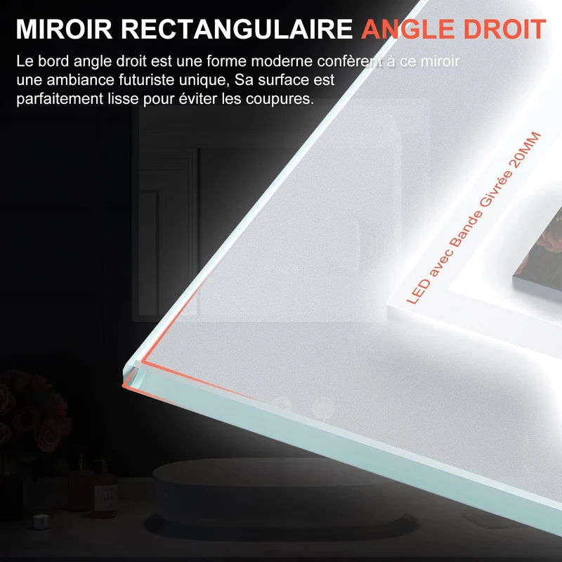 SIRHONA Miroir LED Salle de Bain avec éclairage, Miroir Lumineux Salle de Bain Anti-buée,80x60/60x100cm