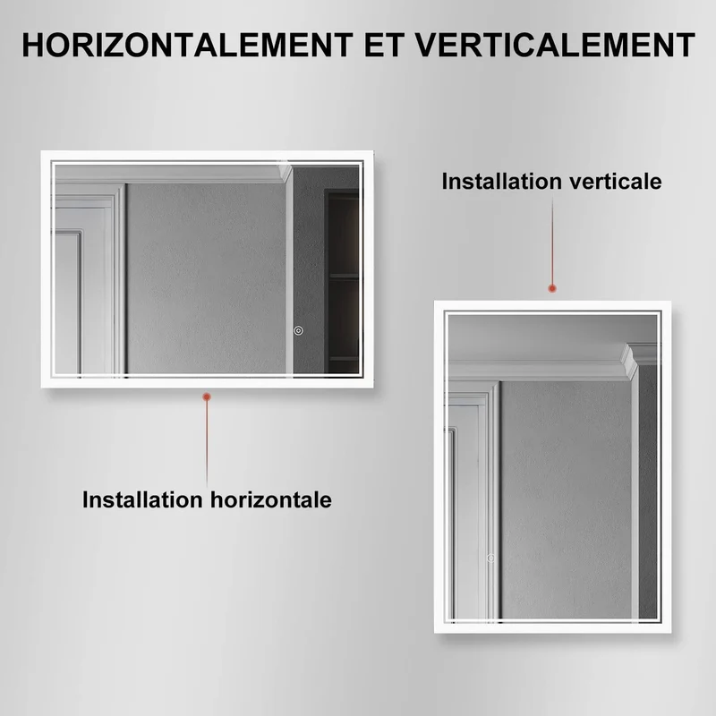 SIRHONA Miroir LED Salle de Bain avec éclairage, Miroir Lumineux Salle de Bain Anti-buée,80x60/60x100cm