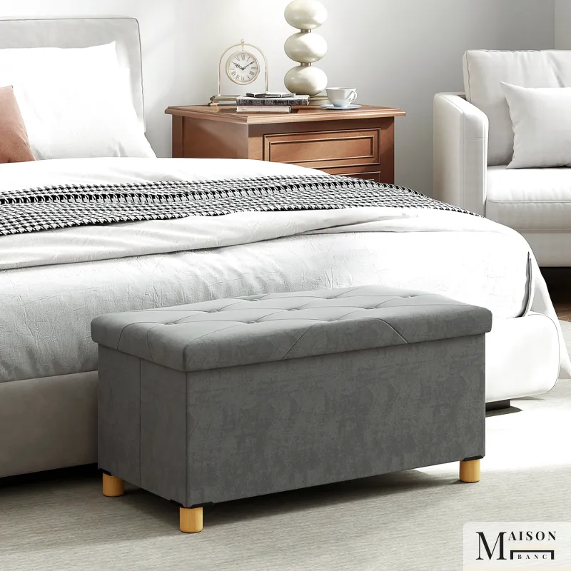 Banc Coffre de Rangement Pliable | Velours Crème et Design Scandinave Élégant