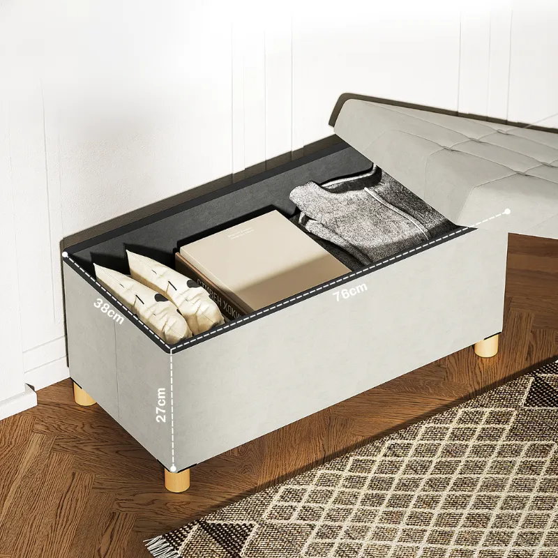 Banc Coffre de Rangement Pliable | Velours Crème et Design Scandinave Élégant