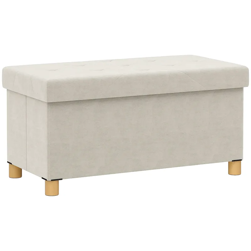 Banc Coffre de Rangement Pliable | Velours Crème et Design Scandinave Élégant