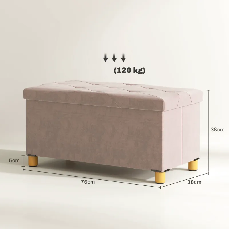 Banc Coffre de Rangement Pliable | Velours Crème et Design Scandinave Élégant