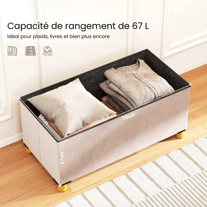 Banc Coffre de Rangement Pliable | Velours Crème et Design Scandinave Élégant