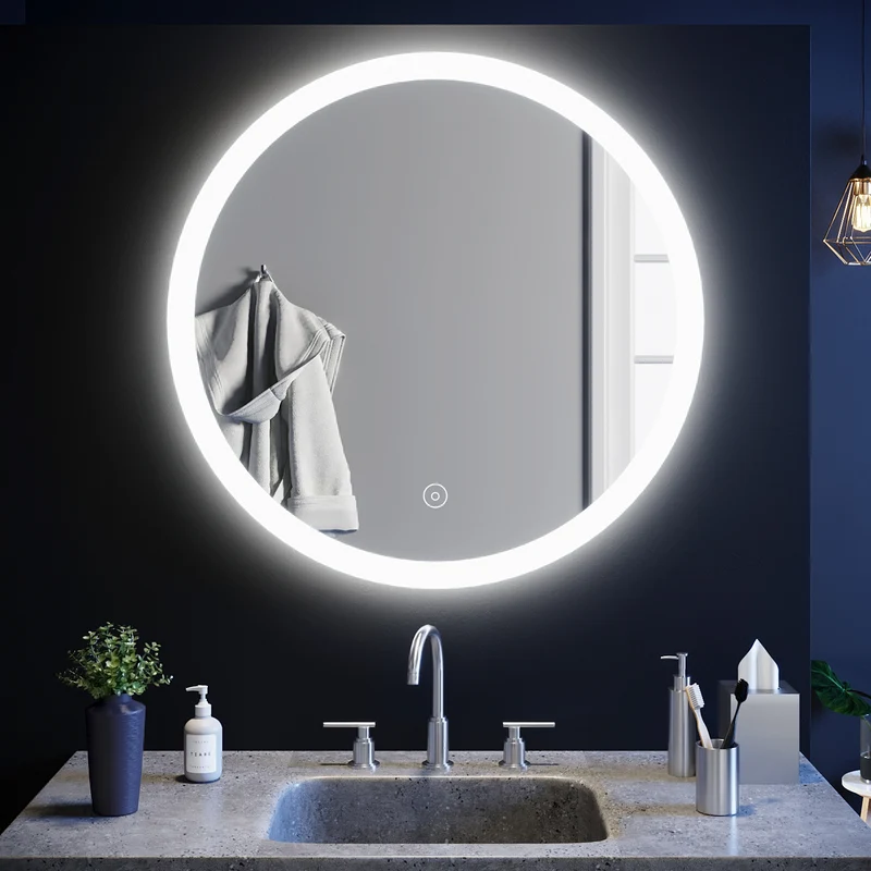 SIRHONA 80cm Miroir de Salle de Bain à LED Rond Anti-buée avec éclairage intégré Blanc Froid Miroir Rond Mural