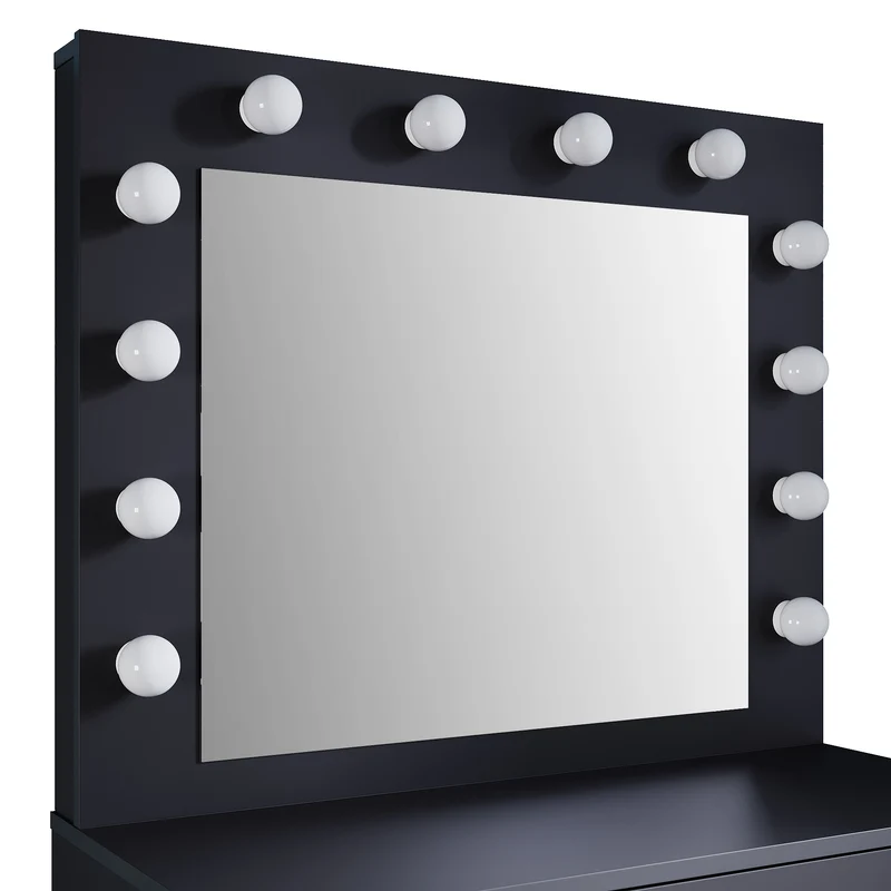 SIRHONA Coiffeuse avec éclairage LED Lumière réglable Grand tiroir Moderne Noir Coiffeuse avec Miroir + Tabouret de Maquillage