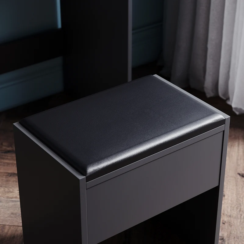 SIRHONA Coiffeuse avec éclairage LED Lumière réglable Grand tiroir Moderne Noir Coiffeuse avec Miroir + Tabouret de Maquillage