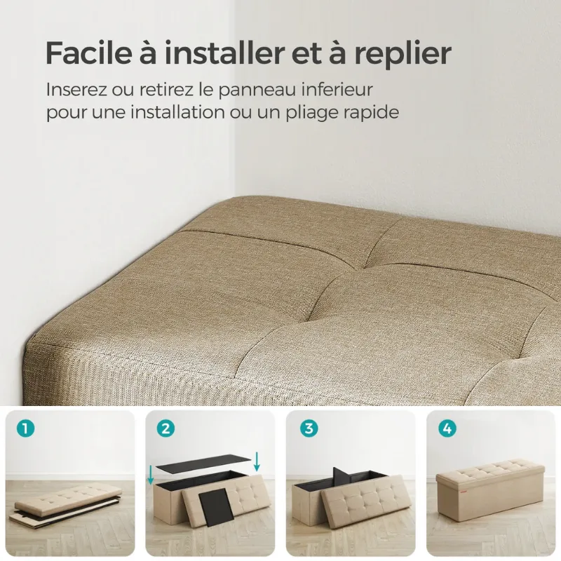 Banc Coffre Pliable en Tissu Lin | Rangement Spacieux et Design Élégant