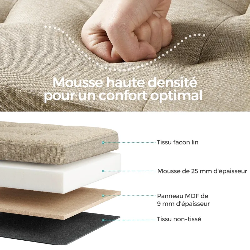 Banc Coffre Pliable en Tissu Lin | Rangement Spacieux et Design Élégant