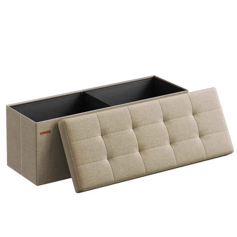 Banc Coffre Pliable en Tissu Lin | Rangement Spacieux et Design Élégant