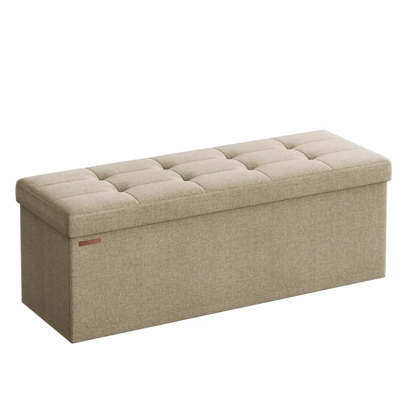 Banc Coffre Pliable en Tissu Lin | Rangement Spacieux et Design Élégant