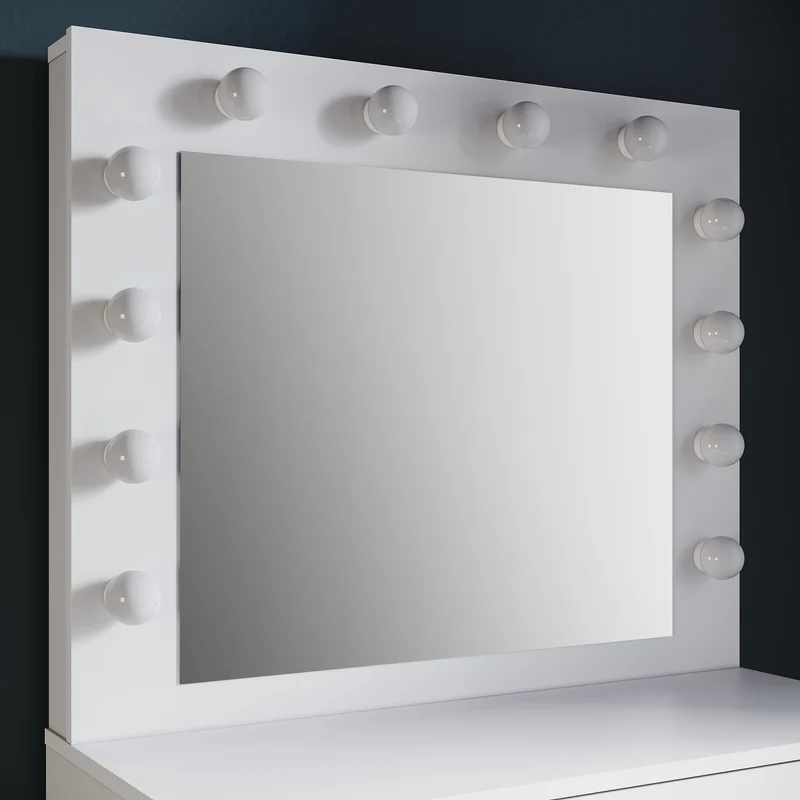 SIRHONA Coiffeuse avec éclairage LED Lumière réglable Grand tiroir Moderne Blanc Coiffeuse avec Miroir + Tabouret de Maquillage