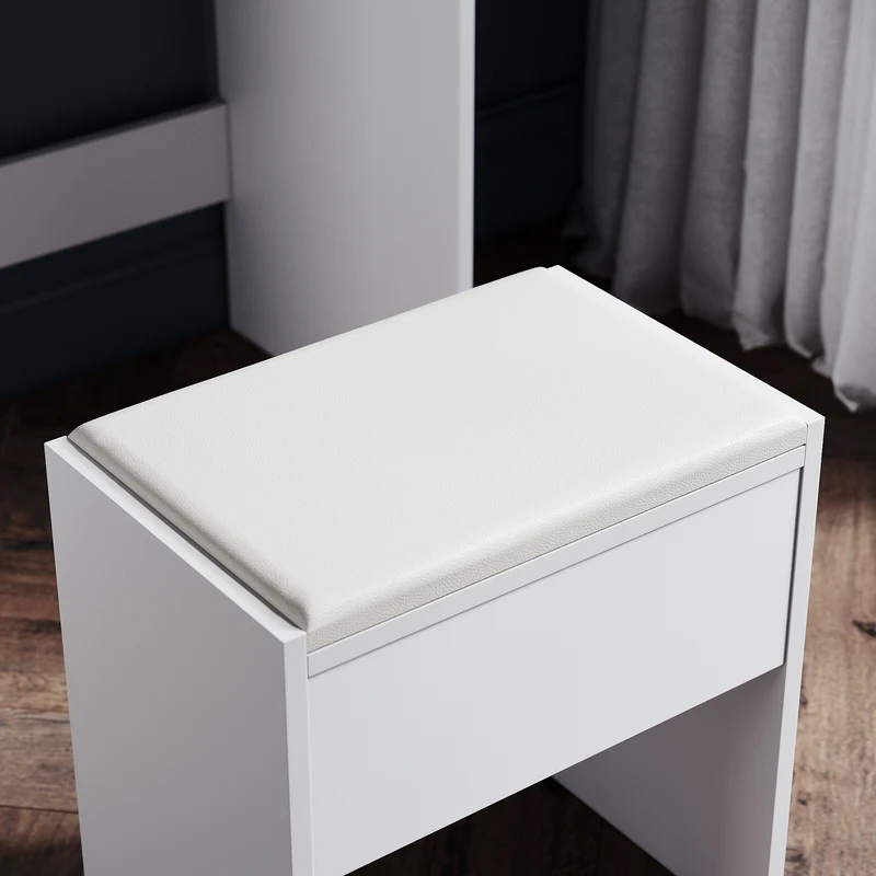 SIRHONA Coiffeuse avec éclairage LED Lumière réglable Grand tiroir Moderne Blanc Coiffeuse avec Miroir + Tabouret de Maquillage