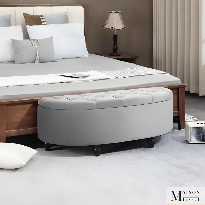 Banc Coffre Velours Gris | Design Chic et Rangement Discret