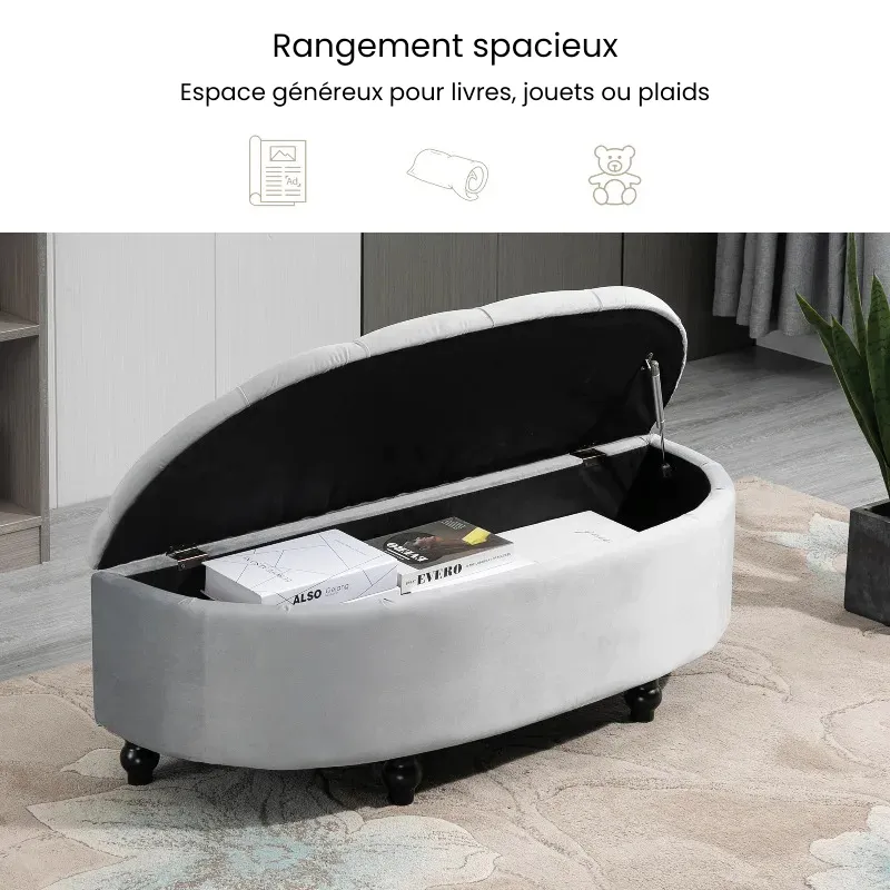 Banc Coffre Velours Gris | Design Chic et Rangement Discret