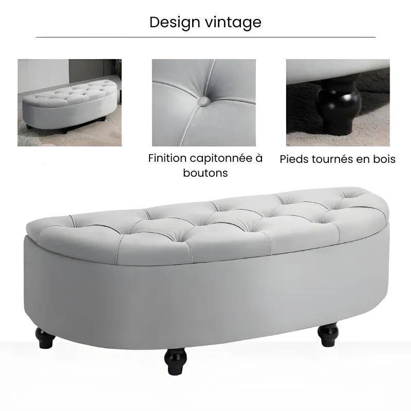 Banc Coffre Velours Gris | Design Chic et Rangement Discret