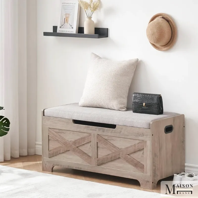 Banc Coffre en Bois avec Rangement | Design Décoratif et Assise Confortable