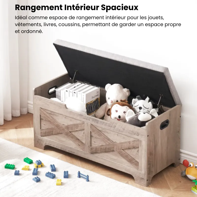 Banc Coffre en Bois avec Rangement | Design Décoratif et Assise Confortable