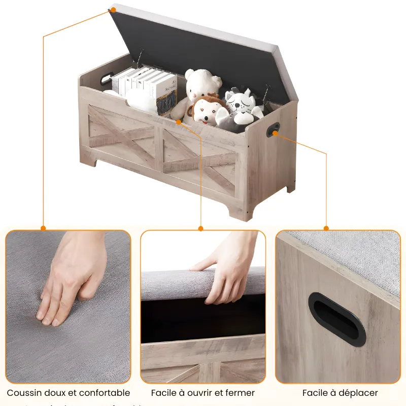 Banc Coffre en Bois avec Rangement | Design Décoratif et Assise Confortable