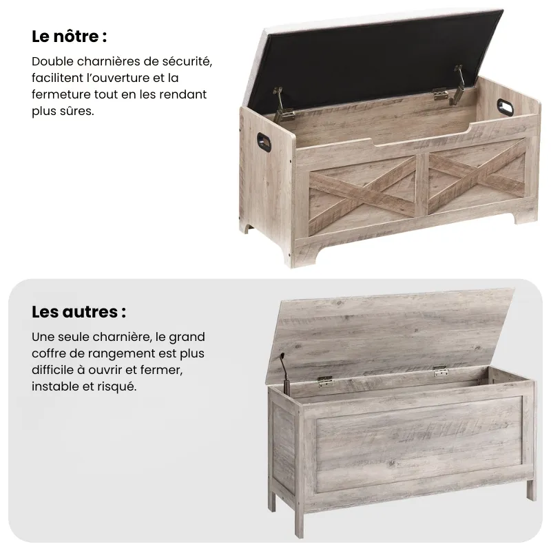 Banc Coffre en Bois avec Rangement | Design Décoratif et Assise Confortable