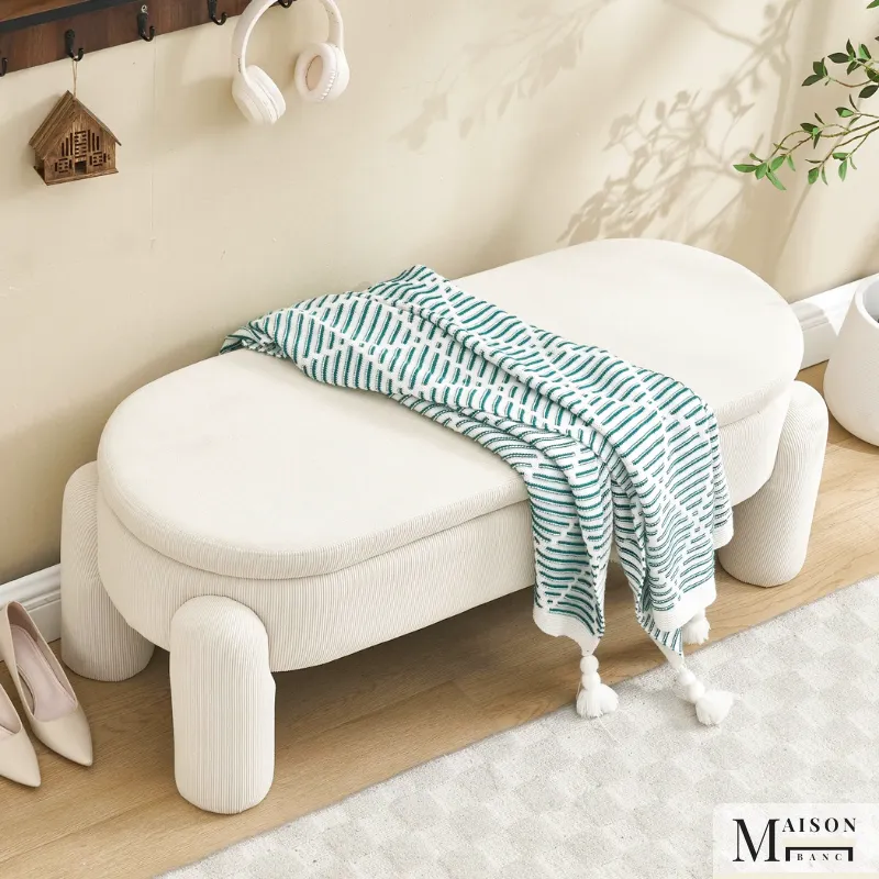 Banc Coffre de Rangement Ottoman Beige | Design Moderne et Élégant