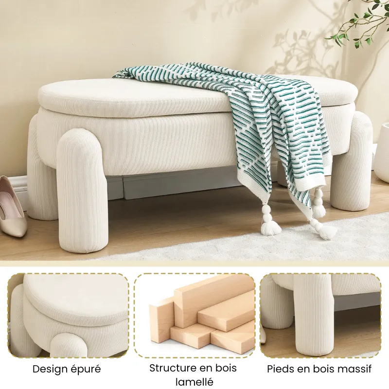 Banc Coffre de Rangement Ottoman Beige | Design Moderne et Élégant