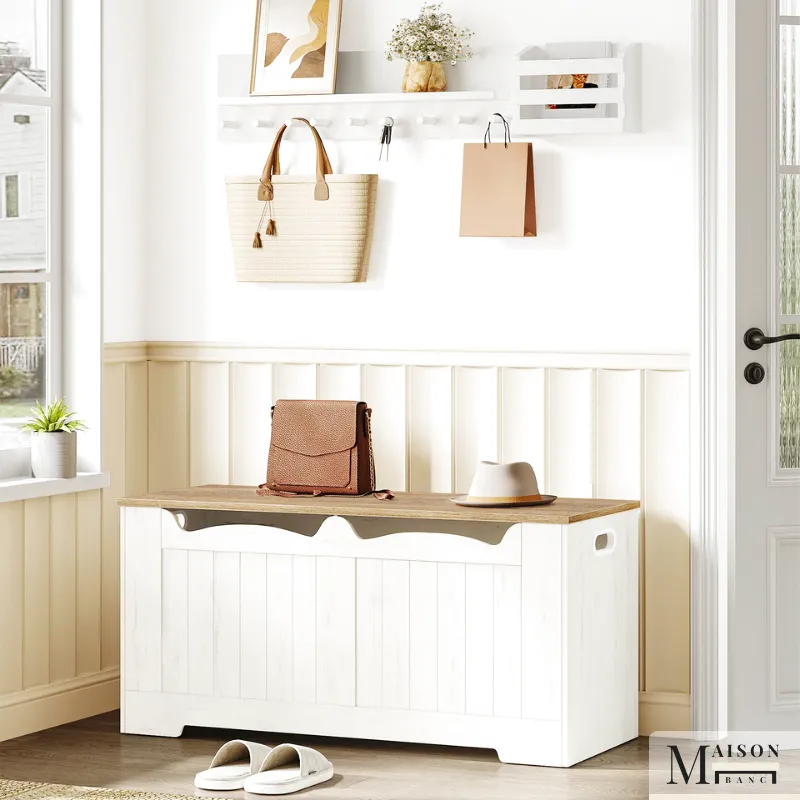 Banc Coffre de Rangement Moderne | Design Blanc Minimaliste