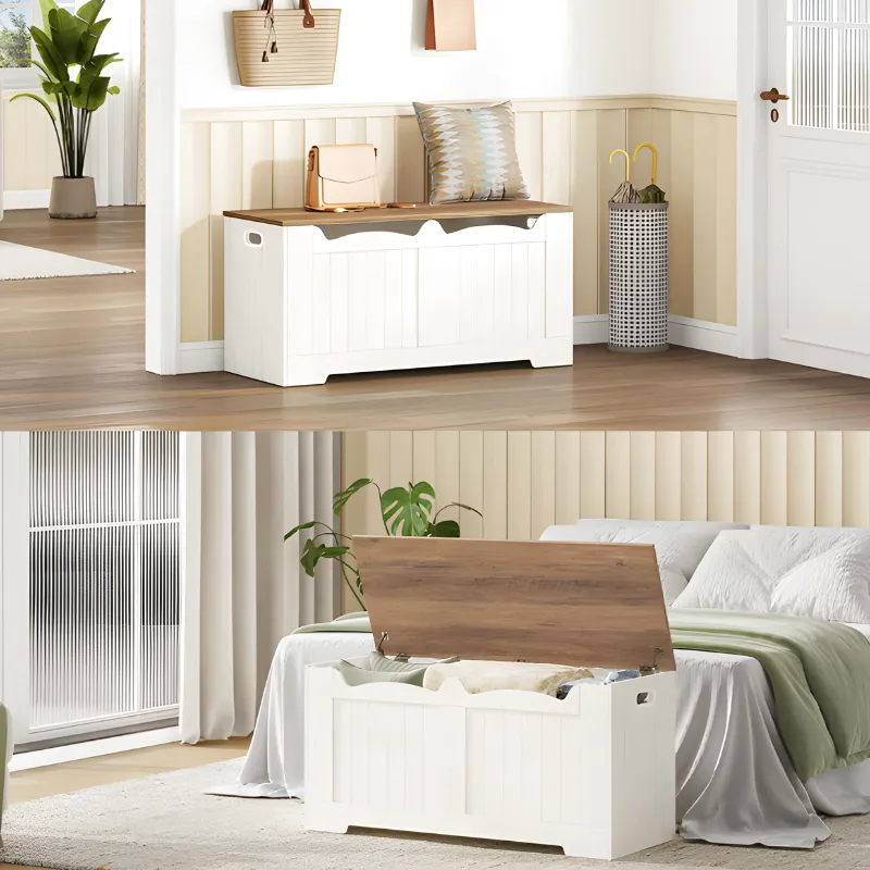 Banc Coffre de Rangement Moderne | Design Blanc Minimaliste